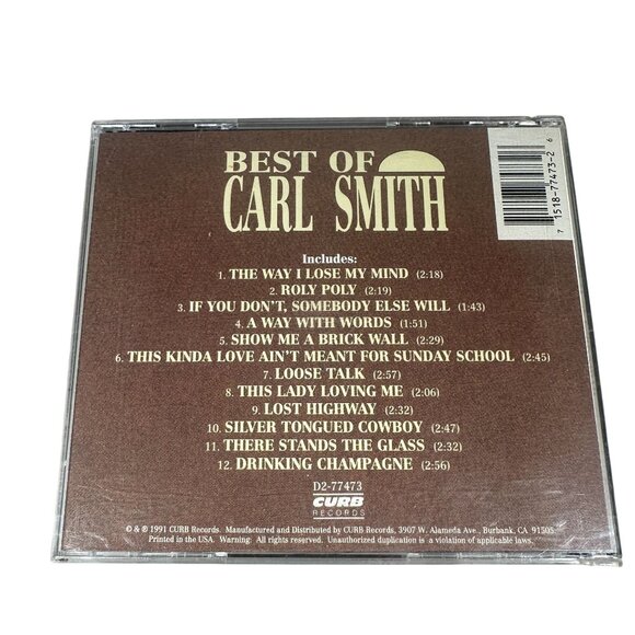 Best Of Carl Smith CD 1991 Country Music Hits Album 12 Tracks Curb Records - Picture 2 of 7